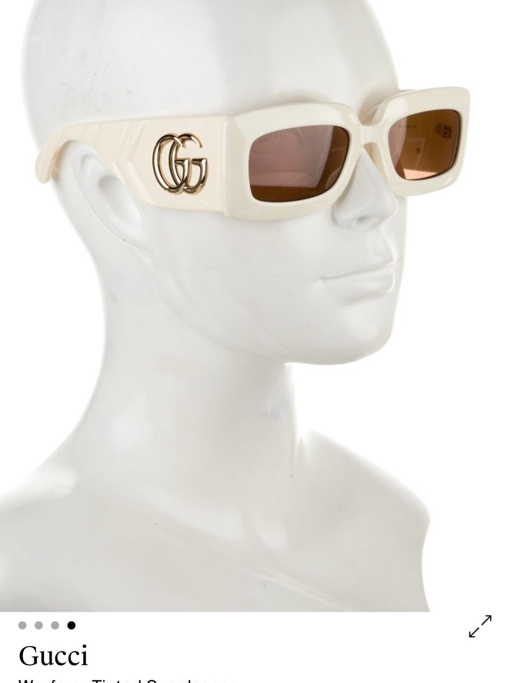 Gucci Cream Rectangular Sunglasses with Gold GG Emblem and Brown Lenses